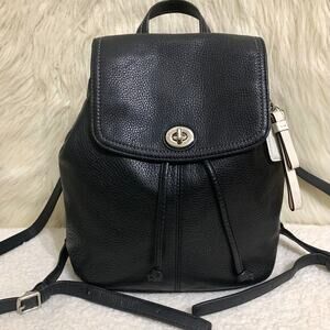 COACH PARK Black Soft Grain Leather Turn Lock Flap Backpack Handbag F24385